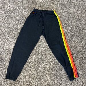 Aviator Nation Black and Red Sweatpants with Vibrant Stripe
